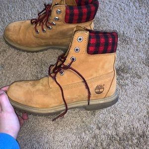 Brown and Red Timberlands